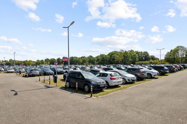 Parked cars at the Easy Airport Parking parking lot at Weeze Airport (NRN)