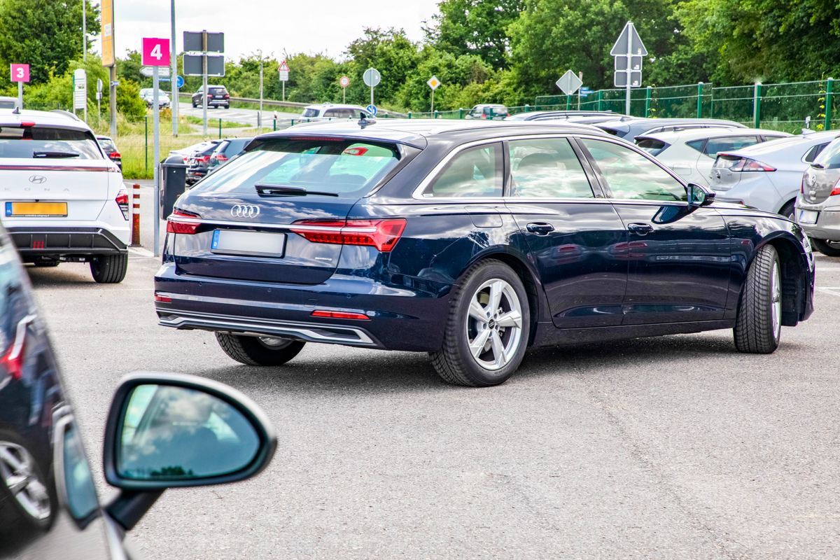 An Audi driving through the Easy Airport Parking parking lot at Weeze Airport (NRN)